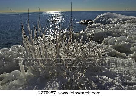 Stock Photo - Ward's Island icy waterfront; Toronto, Ontario, Canada. Fotosearch
