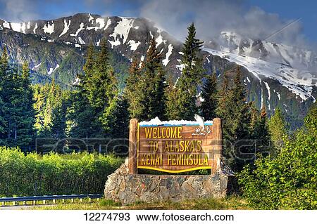 Welcome To Alaska's Kenai Peninsula Sign and the Kenai Mountains, Southcentral, Alaska, HDR View Large Photo Image Stock Image - Welcome To Alaska's Kenai Peninsula Sign and the Kenai Mountains, Southcentral, Alaska, HDR. Fotosearch