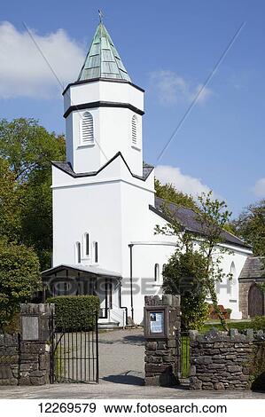 White church building with steeple; Sneem, County Kerry, Ireland View Large Photo Image Stock Photo - White church building with steeple; Sneem, County Kerry, Ireland. Fotosearch