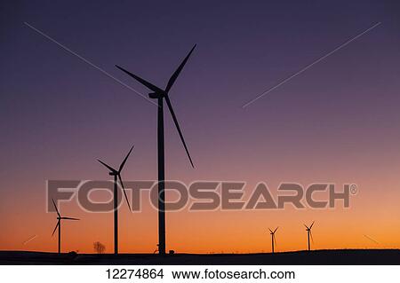 Picture - Wind turbines at dawn, near Edgewood; Iowa, United States of America. Fotosearch