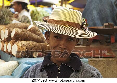 Stock Photograph - Woman At An Antananarivo Market, Antananarivo Province, Madagascar. Fotosearch