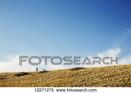 Woman walking a dog across a coulee; Lethbridge, Alberta, Canada View Large Photo Image Stock Photography - Woman walking a dog across a coulee; Lethbridge, Alberta, Canada. Fotosearch