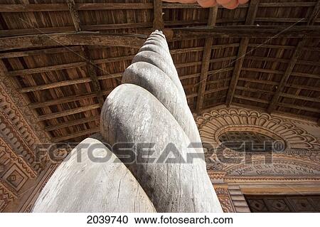 Stock Image - Wooden Support Column Of The Portico Of The Jesuit Mission Of San Javier De Velasco, Santa Cruz Department, Bolivia. Fotosearch