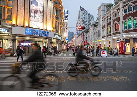 Stock Photography - Zhongshan Road at dusk in downtown Xiamen; Xiamen, Fujian Province, China. Fotosearch