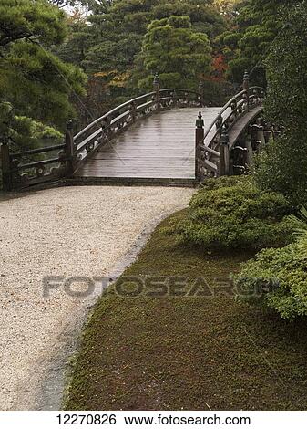 Stock Photograph - Ancient Japanese stone bridge in Imperial park; Kyoto, Japan. Fotosearch