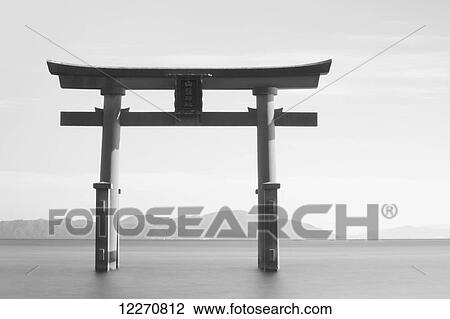 Black and white image of a floating shrine on a lake; Takashiyama, Shiga, Japan View Large Photo Image Stock Image - Black and white image of a floating shrine on a lake; Takashiyama, Shiga, Japan. Fotosearch