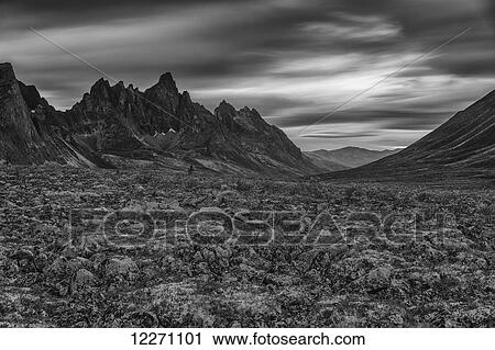 Black and white image of the Tombstone Valley in Tombstone Territorial Park, Tombstone Mountain in the distance; Yukon, Canada View Large Photo Image Stock Image - Black and white image of the Tombstone Valley in Tombstone Territorial Park, Tombstone Mountain in the distance; Yukon, Canada. Fotosearch