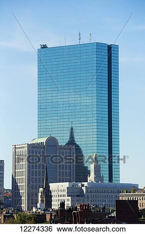 Stock Photograph - Boston Skyline with the tallest building in Boston, Hancock Place, also known as The John Hancock Tower; Boston, Massachusetts, United States of America. Fotosearch