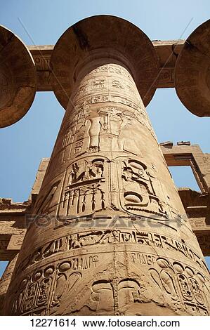 Picture - Carved column, Great hypostyle hall, Karnak Temple; Luxor, Egypt. Fotosearch