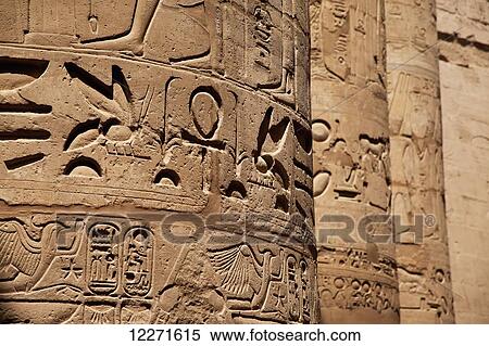 Stock Photography - Carved columns, Great hypostyle hall, Karnak Temple; Luxor, Egypt. Fotosearch