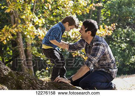 Father and son playing on a large oak tree in a rainforest; Langley, British Columbia, Canada View Large Photo Image Stock Photo - Father and son playing on a large oak tree in a rainforest; Langley, British Columbia, Canada. Fotosearch