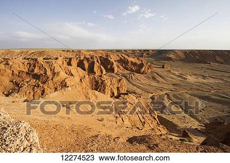 Stock Image - Flaming Cliffs, Bayanzag, South Gobi Province, Mongolia. Fotosearch