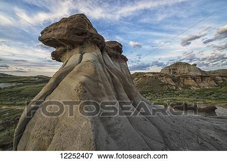 Stock Photo - Hoodoo in Dinosaur Provincial Park; Alberta, Canada. Fotosearch