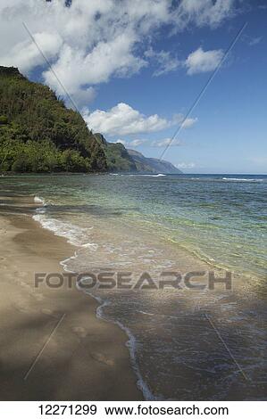 Stock Photo - Kee Beach and water at Haena Beach State Park, Na Pali Coast in background; Kauai, Hawaii, United States of America. Fotosearch