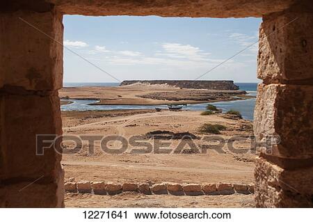 Stock Image - Khawr Rawri inlet seen from Sumhuram site, near Salalah; Dhofar, Oman. Fotosearch