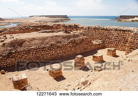 Stock Image - Khawr Rawri inlet seen from Sumhuram site, near Salalah; Dhofar, Oman. Fotosearch