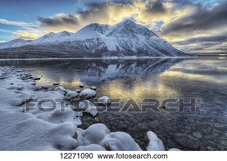 Stock Image - King's Throne and Kathleen Lake at sunset in the Yukon's Kluane National Park; Yukon, Canada. Fotosearch
