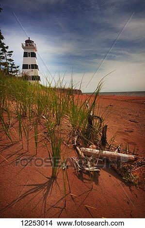 Picture - Lighthouse on a beach; Prince Edward Island, Canada. Fotosearch