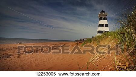 Stock Photography - Lighthouse on a beach; Prince Edward Island, Canada. Fotosearch