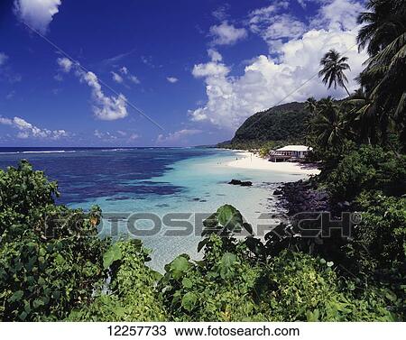 Stock Image - Lolomanu Beach on Upolu's Southeast coast; Upolu Island, Samoa. Fotosearch