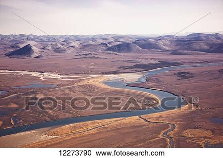 Stock Image - Noatak River, the Igichuk Hills and surrounding lakes and tundra; Noatak, Alaska, United States of America. Fotosearch