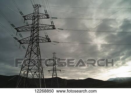 Stock Image - Ohau A Power Station under overcast skies, New Zealand. Fotosearch