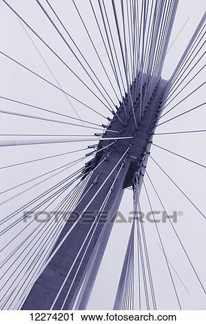 Stock Image - Port Mann Bridge on a smoky gray day; Surrey, British Columbia, Canada. Fotosearch
