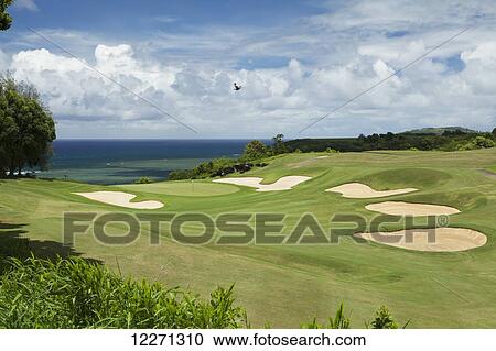 Sand traps, view of Anini Bay and reefs, Prince golf Course; Princeville, Kauai, Hawaii, United States of America View Large Photo Image Stock Image - Sand traps, view of Anini Bay and reefs, Prince golf Course; Princeville, Kauai, Hawaii, United States of America. Fotosearch