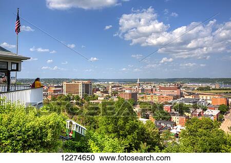 Stock Image - Scenic view of downtown Dubuque and the Fenelon Place Elevator; Dubuque, Iowa, United States of America. Fotosearch