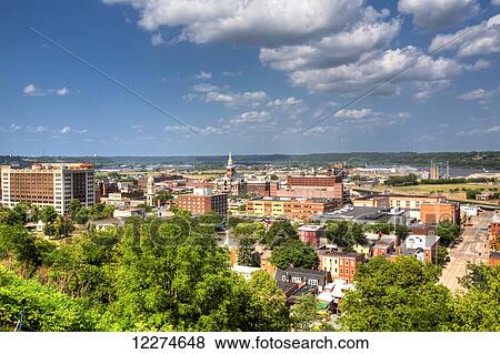 Stock Photo - Scenic view of downtown Dubuque and the Mississippi River from the Fenelon Place Elevator; Dubuque, Iowa, United States of America. Fotosearch