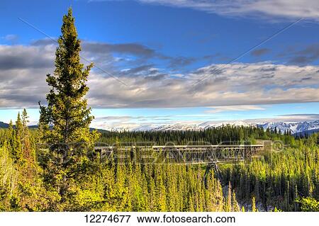 Scenic view of the Kuskulana River bridge on McCarthy Road in Wrangell-St. Elias National Park and Preserve; Alaska, United States of America View Large Photo Image Stock Photo - Scenic view of the Kuskulana River bridge on McCarthy Road in Wrangell-St. Elias National Park and Preserve; Alaska, United States of America. Fotosearch