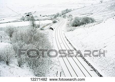 Settle to Carlisle railway on the Aisgill Level, covered in snow; North Yorkshire, England View Large Photo Image Stock Image - Settle to Carlisle railway on the Aisgill Level, covered in snow; North Yorkshire, England. Fotosearch