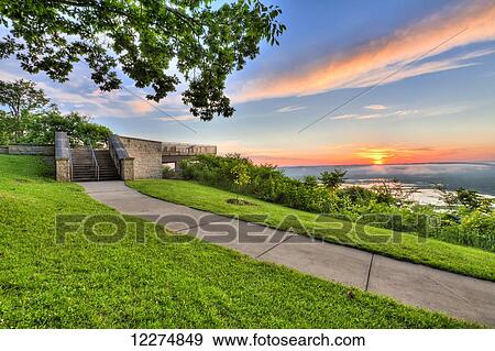 Stock Photo - Sidewalk leading to the viewing platform overlooking the Mississippi River at Pikes Peak State Park, near McGregor; Iowa, United States of America. Fotosearch
