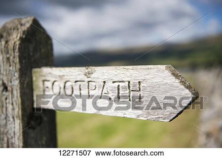 Stock Photo - Sign post on public footpath near Hawes; North Yorkshire, England. Fotosearch