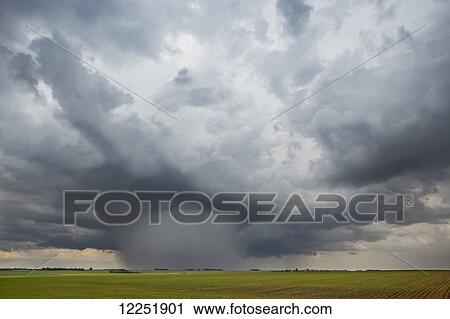 Stock Image - Storm clouds at sunset, near Winnipeg; Manitoba, Canada. Fotosearch