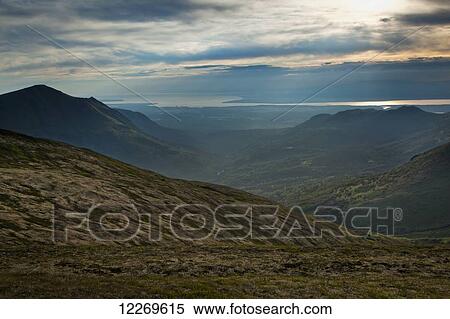 Stock Photography - Sunset at Ship Creek Valley, Chugach State Park; Alaska, United States of America. Fotosearch