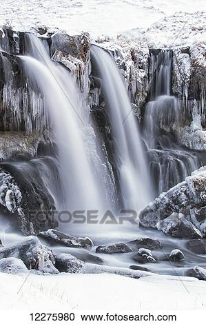 Stock Image - The lower portion of the waterfall, Guggafoss in Southern Iceland; Iceland. Fotosearch