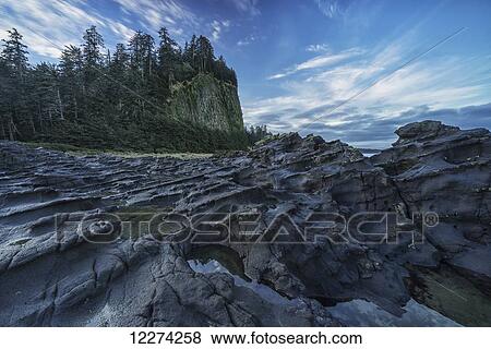 Stock Photo - The volcanic bedrock near Tow Hill at dawn, Naikoon Provincial Park, Haida Gwaii; Masset, British Columbia, Canada. Fotosearch