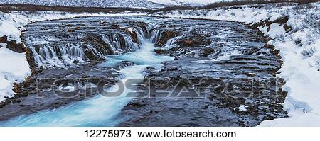 Stock Image - Turquoise water flowing over rocks into a river; Bruarfoss, Iceland. Fotosearch