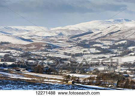 Upper Wensleydale covered in snow from above Burtersett, looking towards Hawes; North Yorkshire, England View Large Photo Image Stock Photo - Upper Wensleydale covered in snow from above Burtersett, looking towards Hawes; North Yorkshire, England. Fotosearch