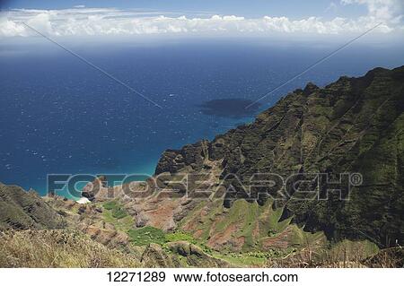 View of Honopu Valley along the Na Pali Coast from the Honopu Ridge Trail at Kokee State Park; Kauai, Hawaii, United States of America View Large Photo Image Stock Photo - View of Honopu Valley along the Na Pali Coast from the Honopu Ridge Trail at Kokee State Park; Kauai, Hawaii, United States of America. Fotosearch