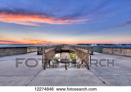 Stock Photograph - Viewing platform overlooking the Mississippi River at Pikes Peak State Park, near McGregor; Iowa, United States of America. Fotosearch