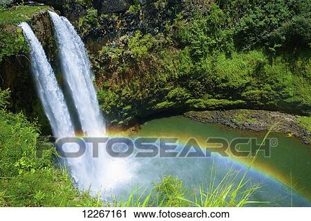 Stock Image - Wailua Falls; Kauai, Hawaii, United States of America. Fotosearch