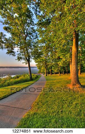 Stock Image - Walkway between Mississippi River viewing platforms at Pikes Peak State Park, near McGregor; Iowa, United States of America. Fotosearch