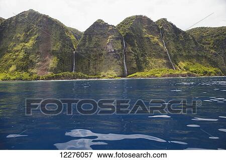 Waterfall into ocean, Hamakua Coast; Island of Hawaii, Hawaii, United States of America View Large Photo Image Stock Photo - Waterfall into ocean, Hamakua Coast; Island of Hawaii, Hawaii, United States of America. Fotosearch