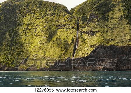 Waterfall into ocean, Hamakua Coast; Island of Hawaii, Hawaii, United States of America View Large Photo Image Stock Photography - Waterfall into ocean, Hamakua Coast; Island of Hawaii, Hawaii, United States of America. Fotosearch