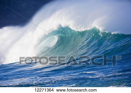 Waves breaking at Waimea Bay on the North shore of Oahu; Oahu, Hawaii, United States of America View Large Photo Image Picture - Waves breaking at Waimea Bay on the North shore of Oahu; Oahu, Hawaii, United States of America. Fotosearch