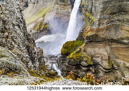 A close up of one of two stunning waterfalls in the Haifoss waterfall valley; Iceland View Large Photo Image Stock Photograph - A close up of one of two stunning waterfalls in the Haifoss waterfall valley; Iceland. Fotosearch