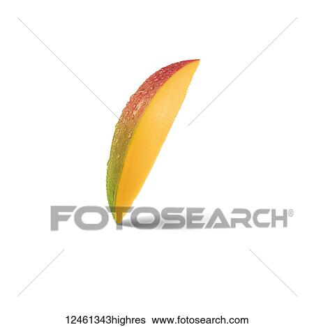 A fresh mango slice covered in water droplets against a white background View Large Photo Image Stock Photograph - A fresh mango slice covered in water droplets against a white background. Fotosearch