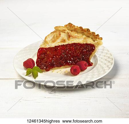 A piece of raspberry pie on a white plate with fresh raspberries and mint leaves on the side View Large Photo Image Stock Photograph - A piece of raspberry pie on a white plate with fresh raspberries and mint leaves on the side. Fotosearch